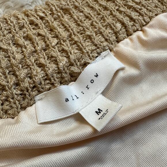 All Row Medium Knit Midi Skirt with Slits Elastic Waist Tan Camel Lined - Picture 6 of 9